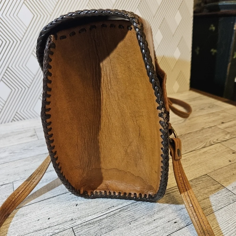COPY - Vintage Hand Tooled Leather Hard Sided Satchel Bag